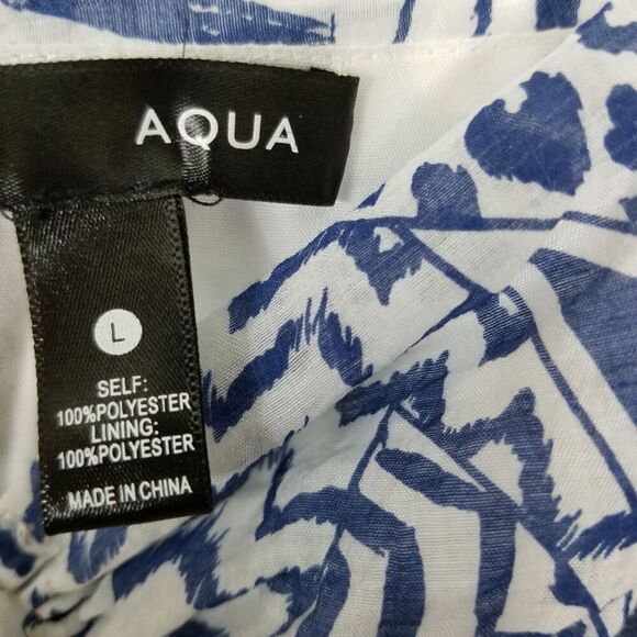 Aqua Women Printed Cutout Halter Midi Dress Blue White Spaghetti Straps L - Picture 3 of 4